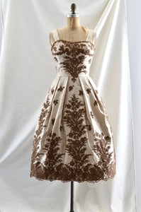 Vintage 1950's Ceil Chapman Satin Lace Applique Party Dress