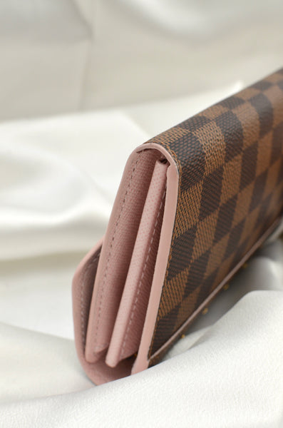Louis Vuitton Damier Ebene Studded Sarah Wallet Rose Ballerine