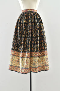 60's Block Printed Skirt / small medium