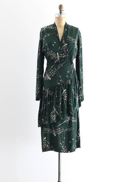 1940s Green Novelty Print Dress - Pickled Vintage