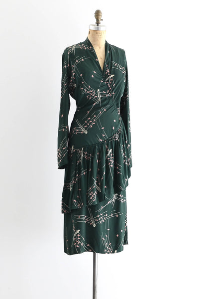 1940s Green Novelty Print Dress - Pickled Vintage