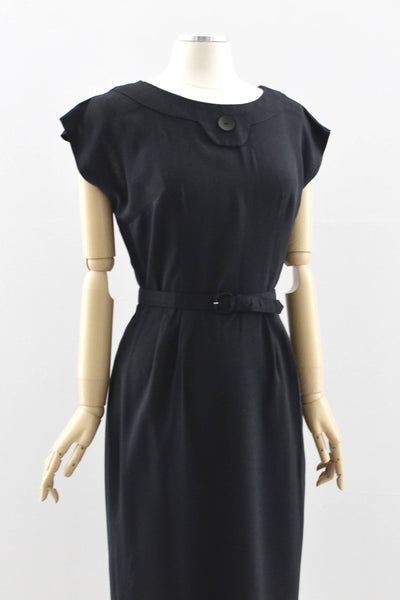 1950s Black Rayon Dress