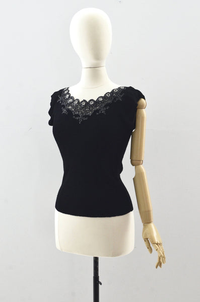 40's Black Beaded Blouse